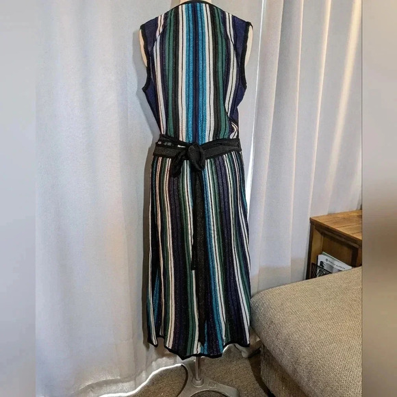 Diane Von Furstenberg Metallic Dress Cadenza Knit Wrap Blue Green Medium Midi - Picture 4 of 10